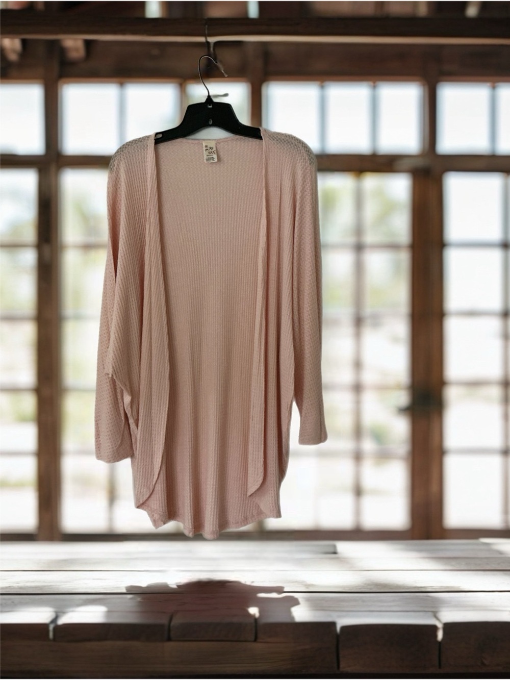 Blush Pink Waffle Knit Dolman Batwing Open Front Cardigan size small
